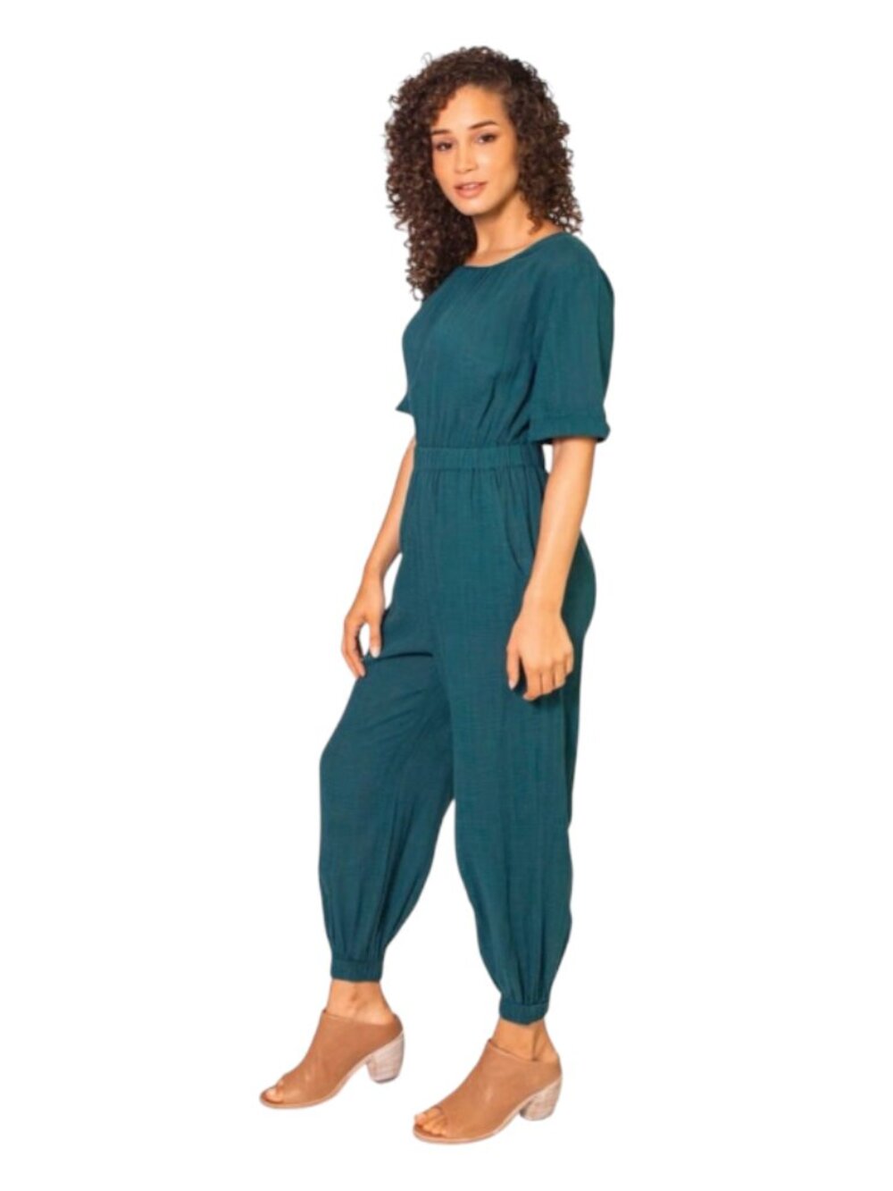 Apiece Apart Naranjo Cinched Balloon Jumpsuit Womens Small Green Short Sleeve
